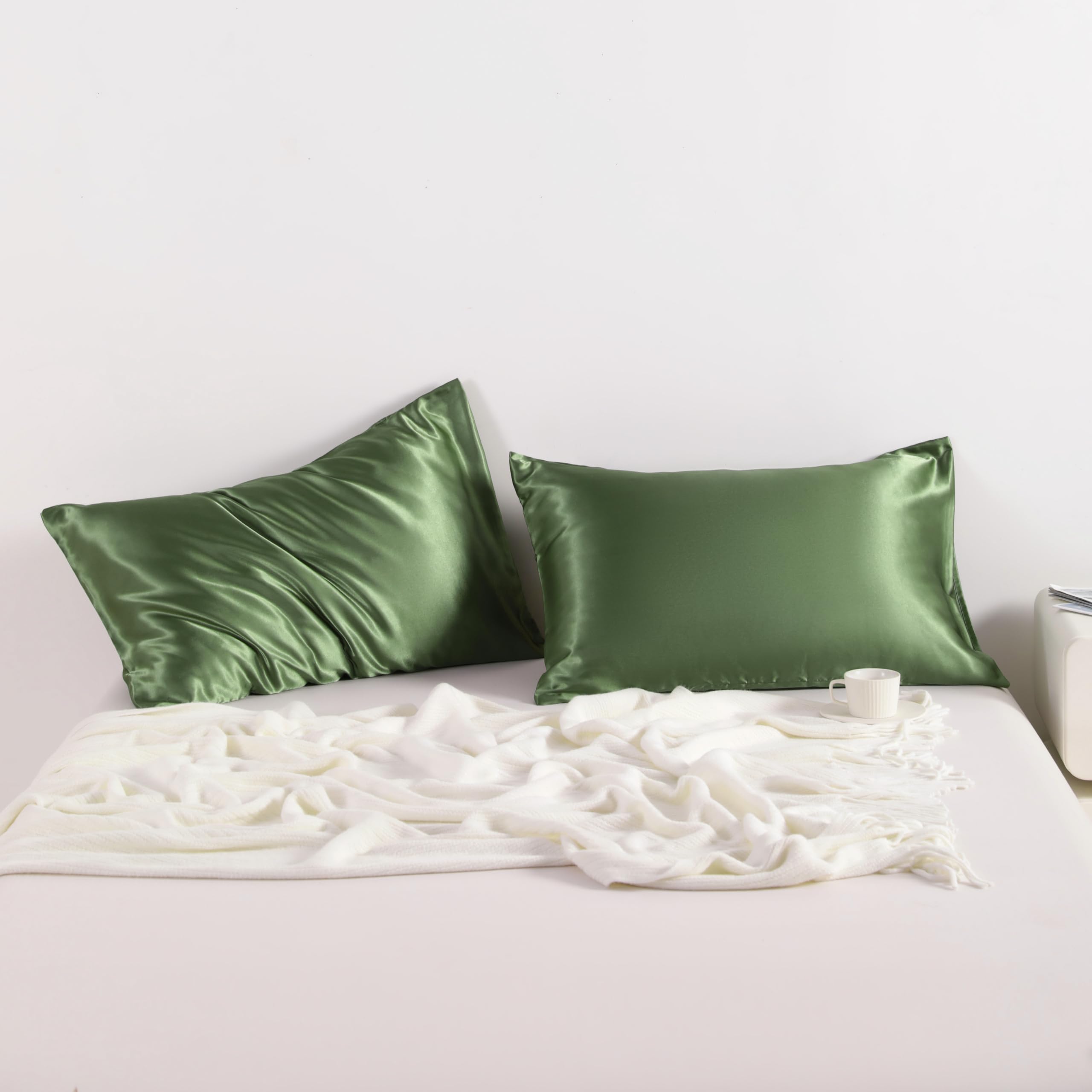 Ntbay 2 Pack Satin King Pillowcases For Hair And Skin, Luxurious And Silky Pillow Cases With Envelope Closure, 20X36 Inches, Olive Green
